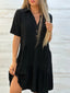 Solid V-Neck Short-Sleeve A-Line Midi Dress