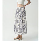 Elegant Fashion Design Printed A-Line Skirt High Waist Slimming Cool Feel Midi Skirt
