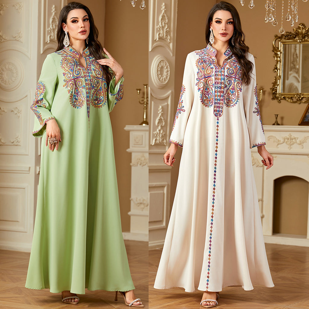 Pearl Embroidered Robe Maxi Dress