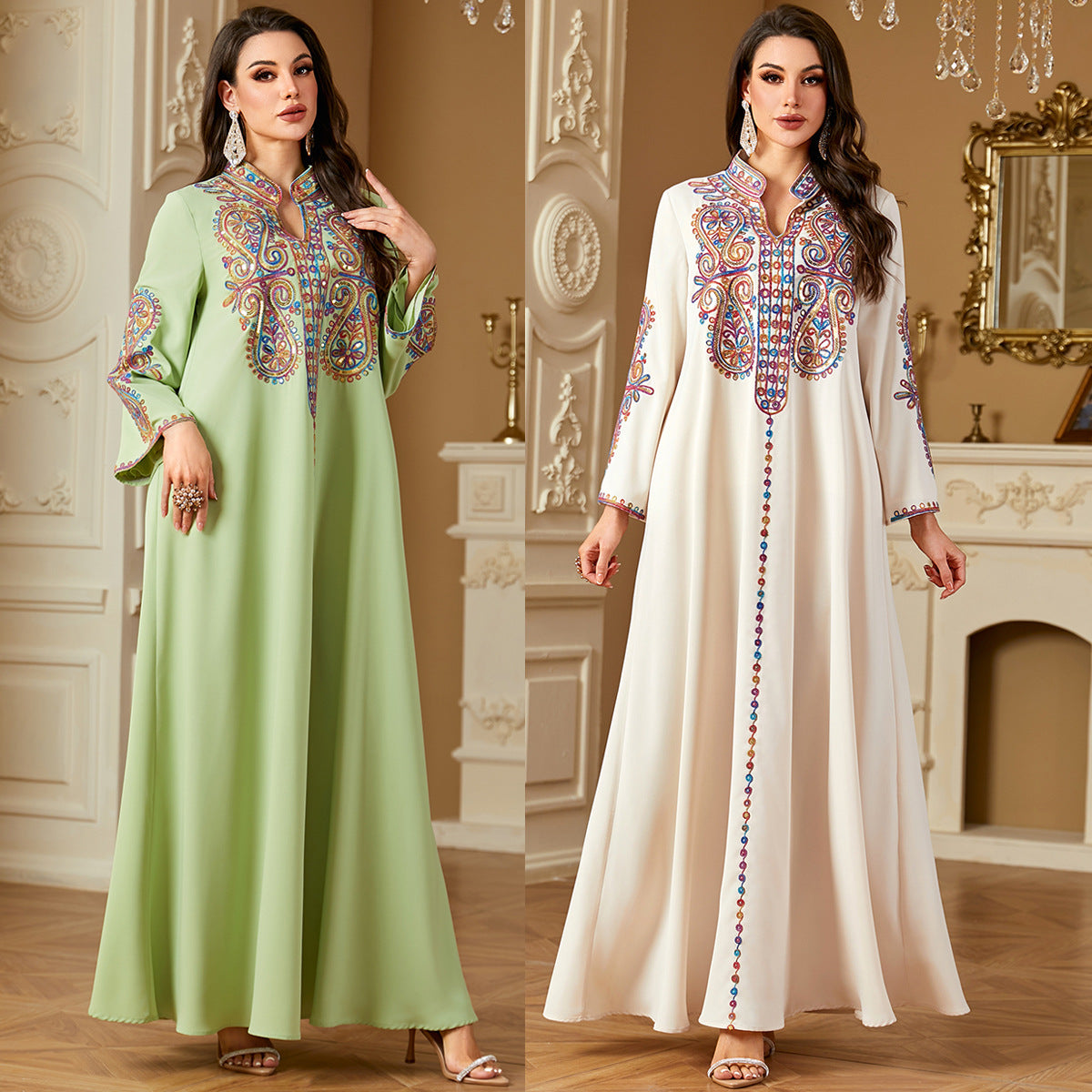 Pearl Embroidered Robe Maxi Dress