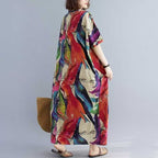 Lightweight V-Neck Short-Sleeve Full-Skirt Beach Dress for Women
