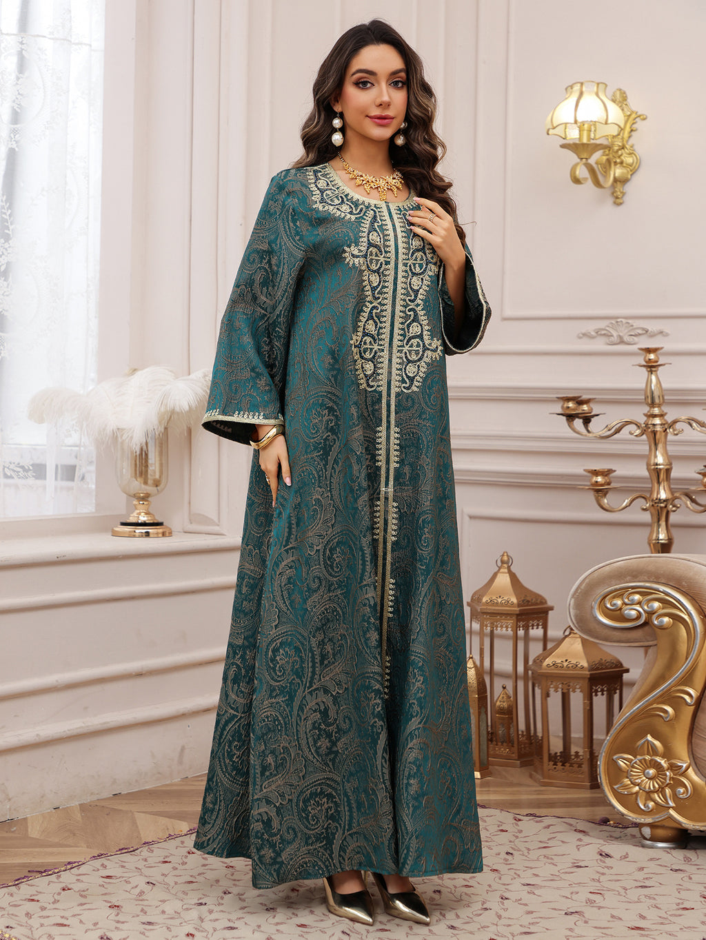 Lace-Up Kaftan Maxi Dress