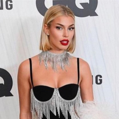 Diamond Tassel Slit Suspender Evening Dress for Women