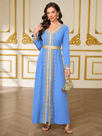 Long-Sleeve Tie-Waist Maxi Dress