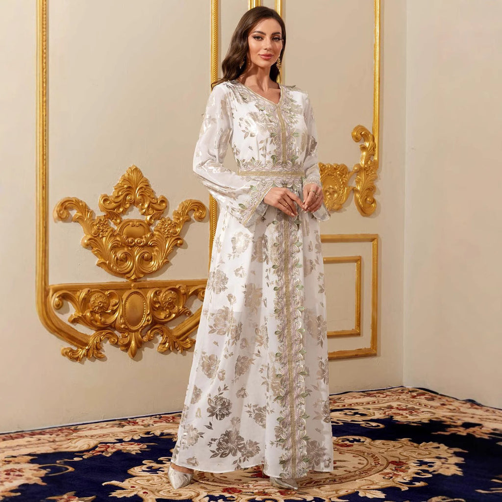 White Lace Chiffon V-Neck Maxi Dress