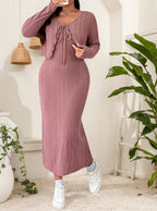 Belted Dress and Jacket Two-Piece Set for Women, Plus Size