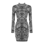 Stand-Collar Animal Print Mini Dress for Women