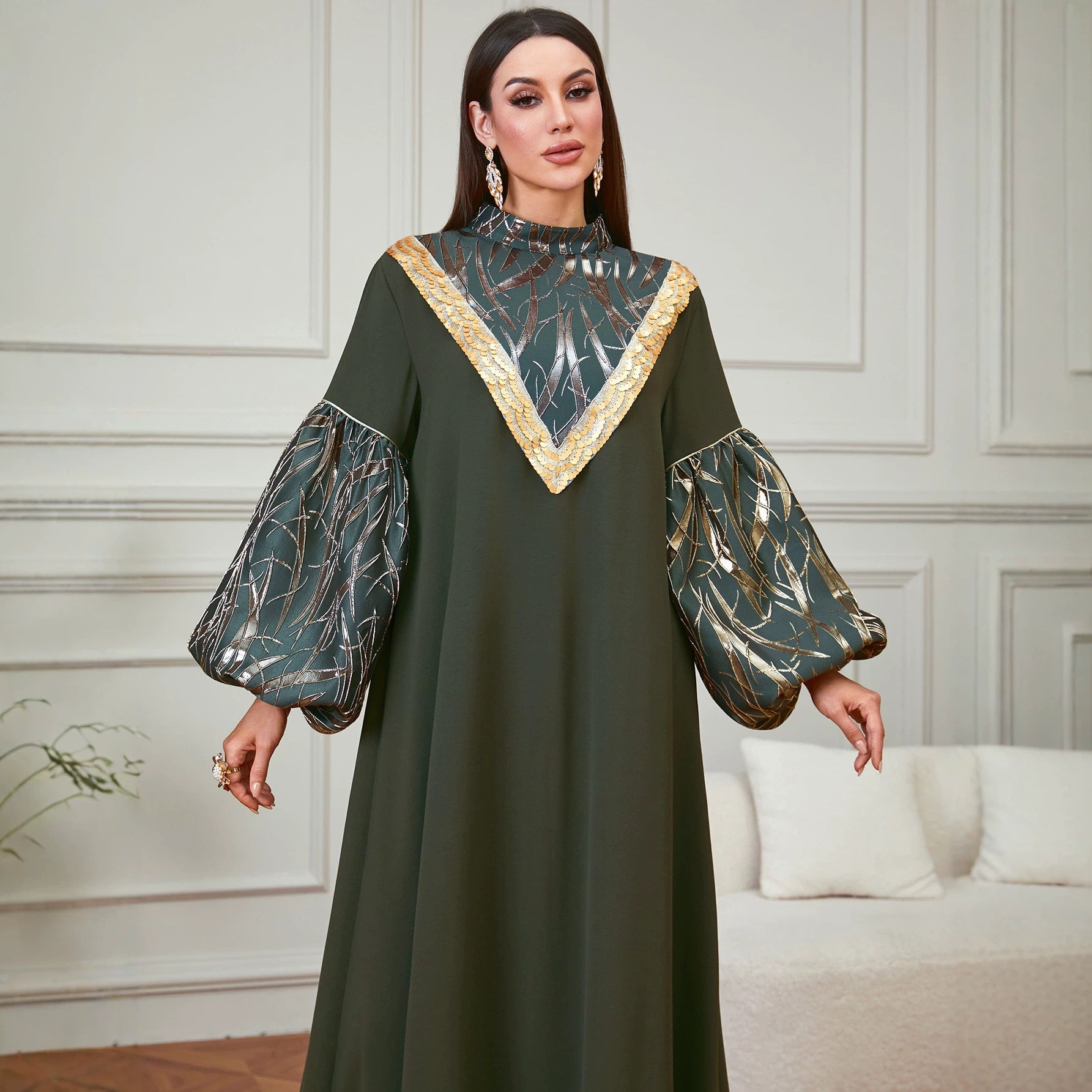 Sequin Patchwork Long-Sleeve Maxi Dress Secondary image