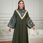 Sequin Patchwork Long-Sleeve Maxi Dress
