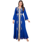 Embroidered Beaded V-Neck Robe Maxi Dress