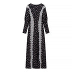 Lace Patchwork A-Line Maxi Dress for Women, Deep V-Neck Long Sleeve
