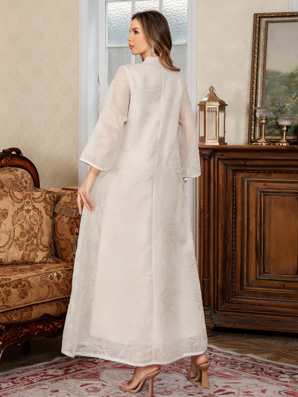 Beaded Embroidered Chiffon Maxi Dress