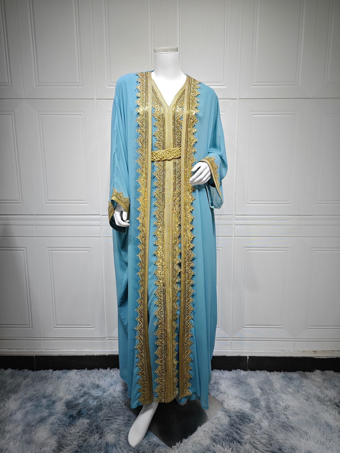 Two-Piece Chiffon Maxi Dress Set, Lace Trim Secondary image
