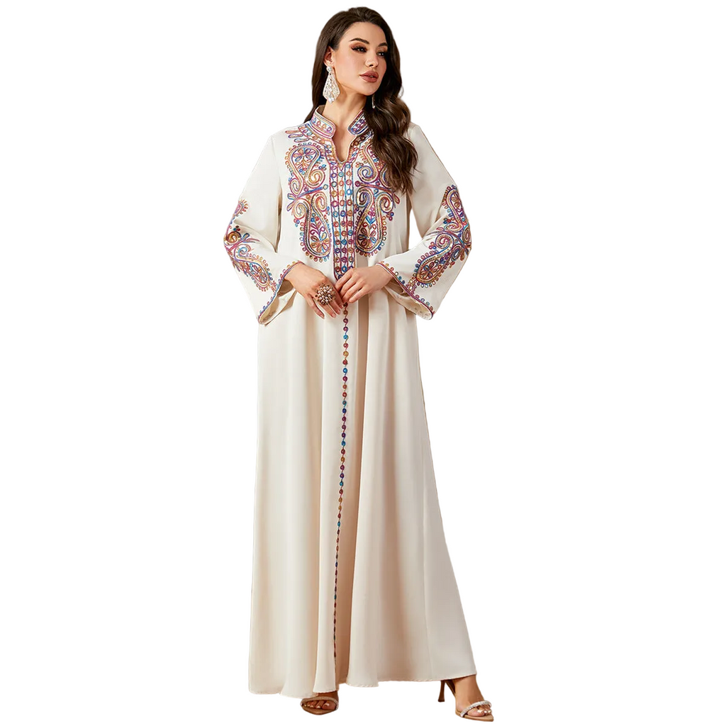 Pearl Embroidered Robe Maxi Dress