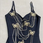 Embroidered Butterfly Bead Chain Maxi Dress for Women