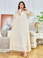 Beaded collar flower long sleeved dress for women