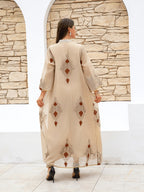 Beaded Embroidered Long-Sleeve Maxi Dress