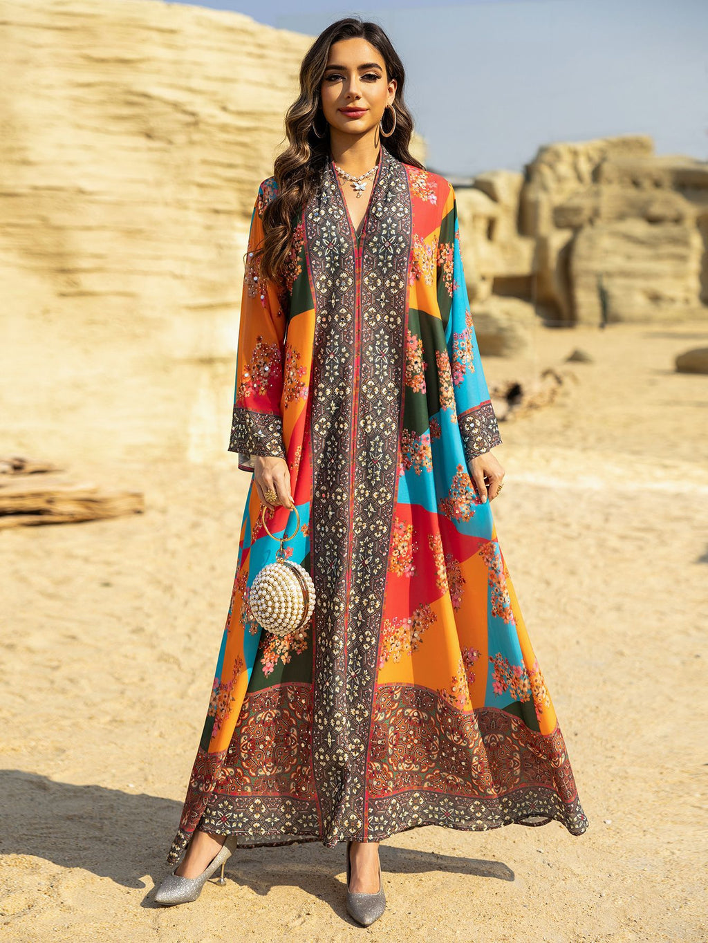 Rhinestone Printed Maxi Dress