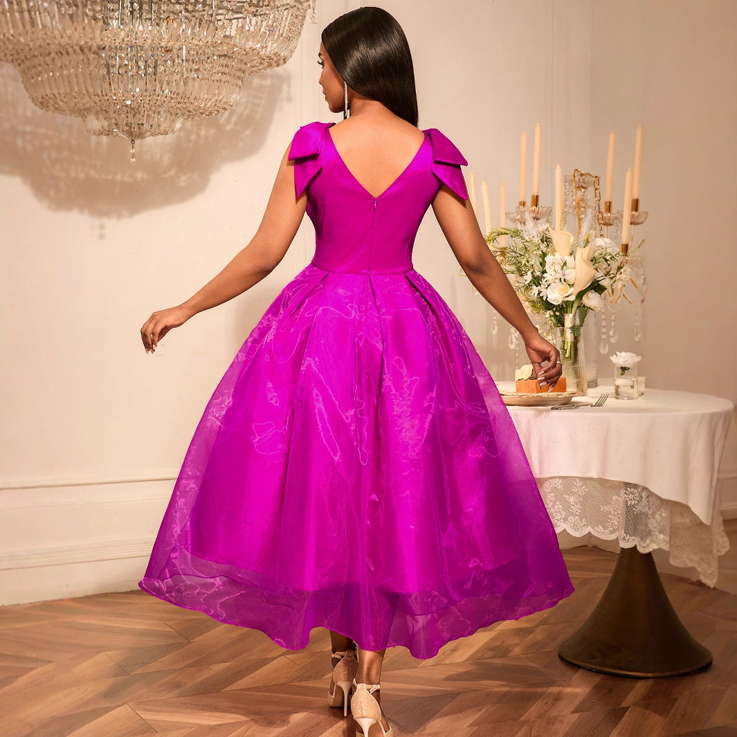 V-Neck Bow Sleeveless Maxi Dress
