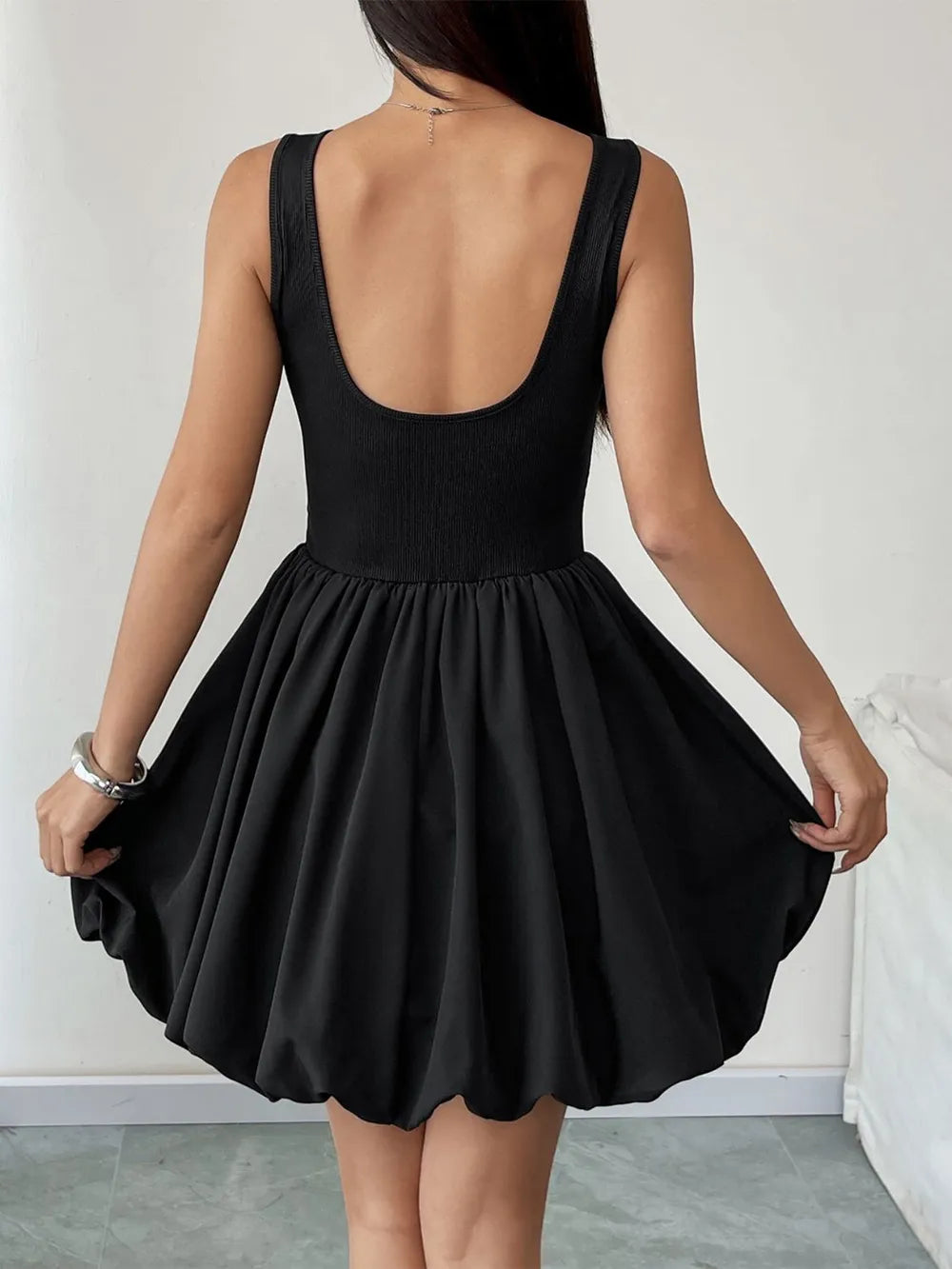 Heidi-Ruched Sleeveless Mini Dress in Black Secondary image