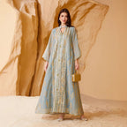 Blue & Green V-Neck Long-Sleeve Maxi Dress