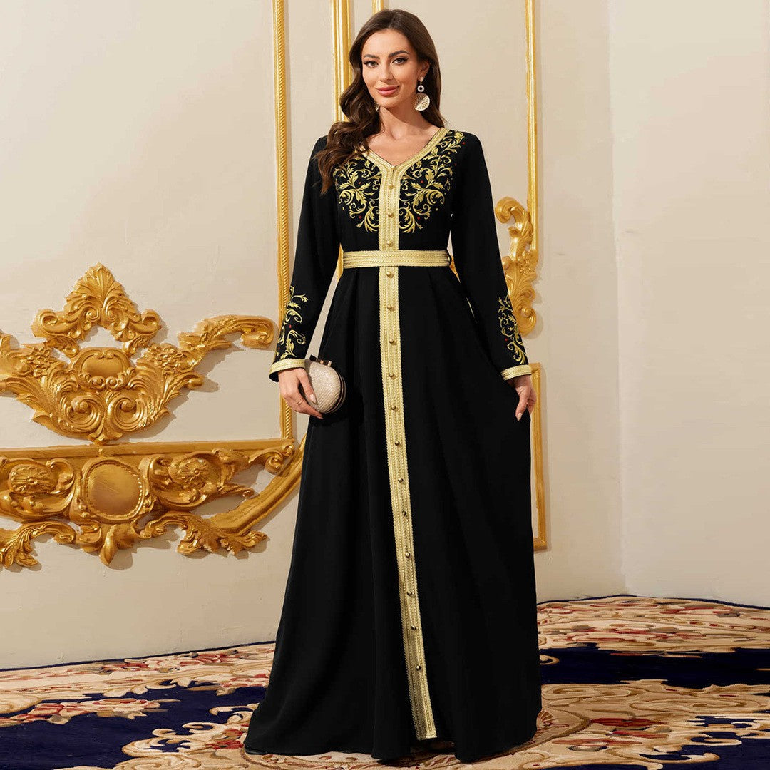 Black Embroidered Long-Sleeve Maxi Dress Main image