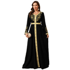 Black Embroidered Maxi Dress for women with long sleeves