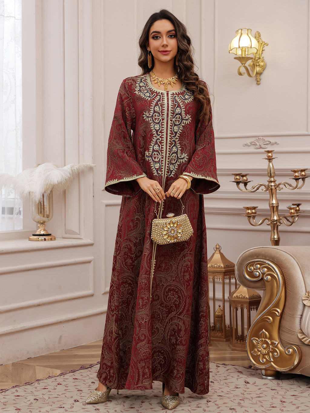 Lace-Up Kaftan Maxi Dress