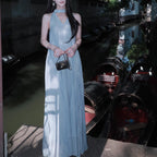 Sheer Backless Halter Maxi Beach Dress for Women, Sleeveless