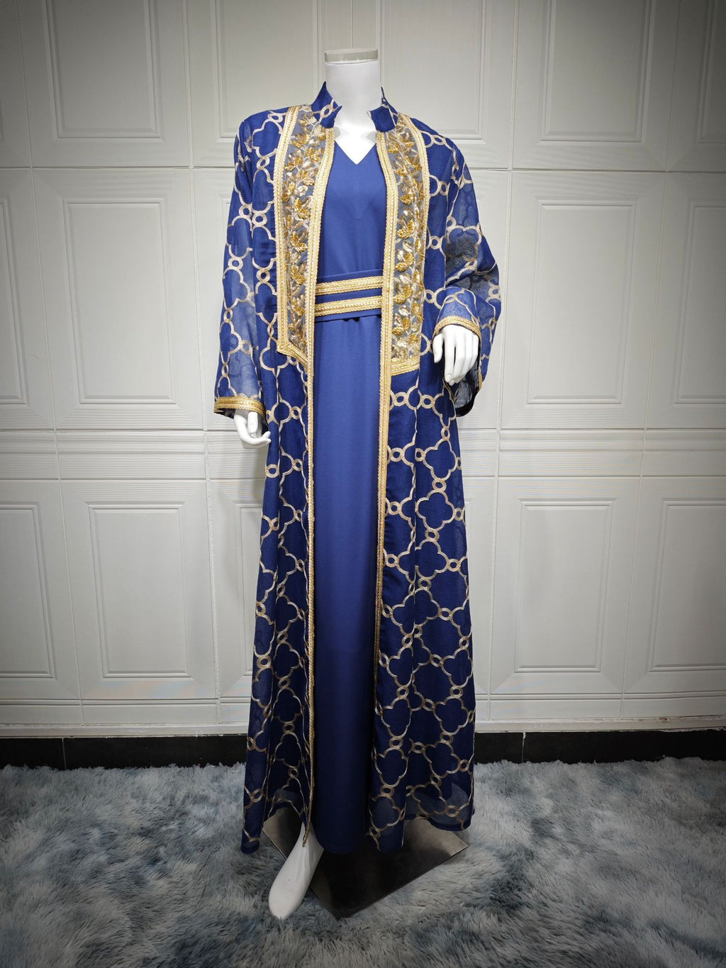 Embroidered Sequin Maxi Dress & Vest Set