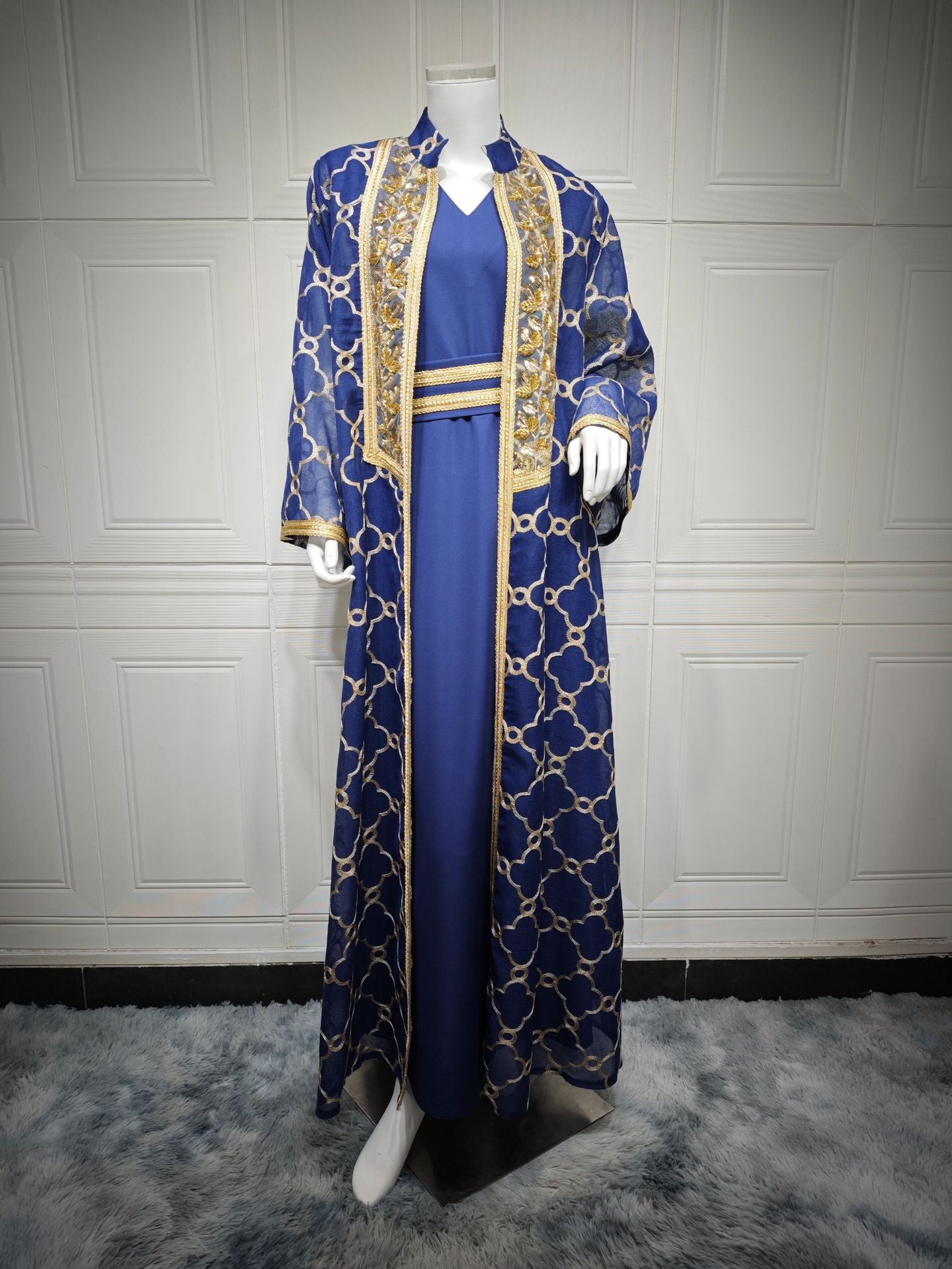 Embroidered Sequin Maxi Dress & Vest Set
