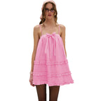 Pink Ruffle-Hem Bow Strap Dress for Women, Sleeveless