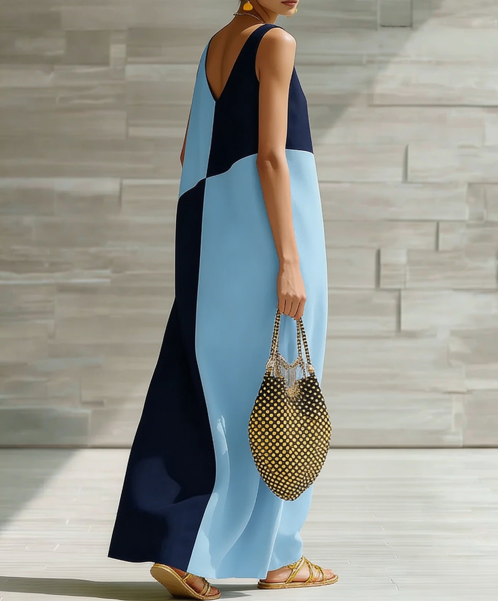 Color-Block Halter Maxi Dress