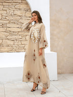 Beaded Embroidered Long-Sleeve Maxi Dress