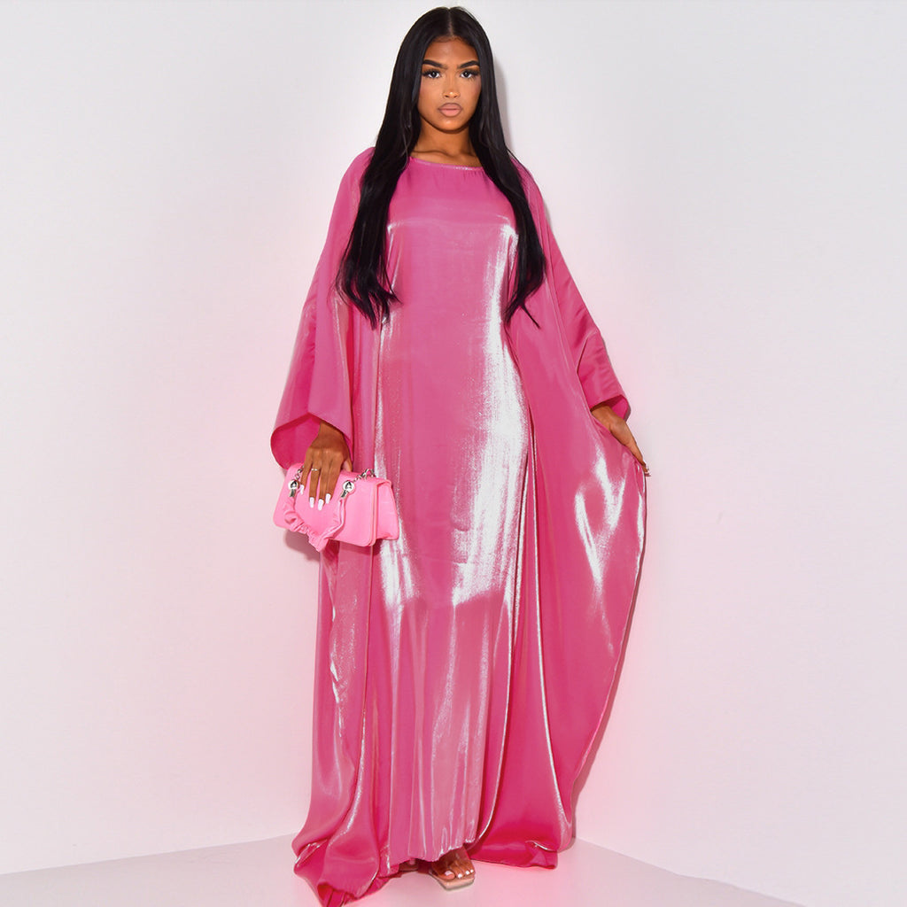 Shiny Satin Belted Maxi Dress