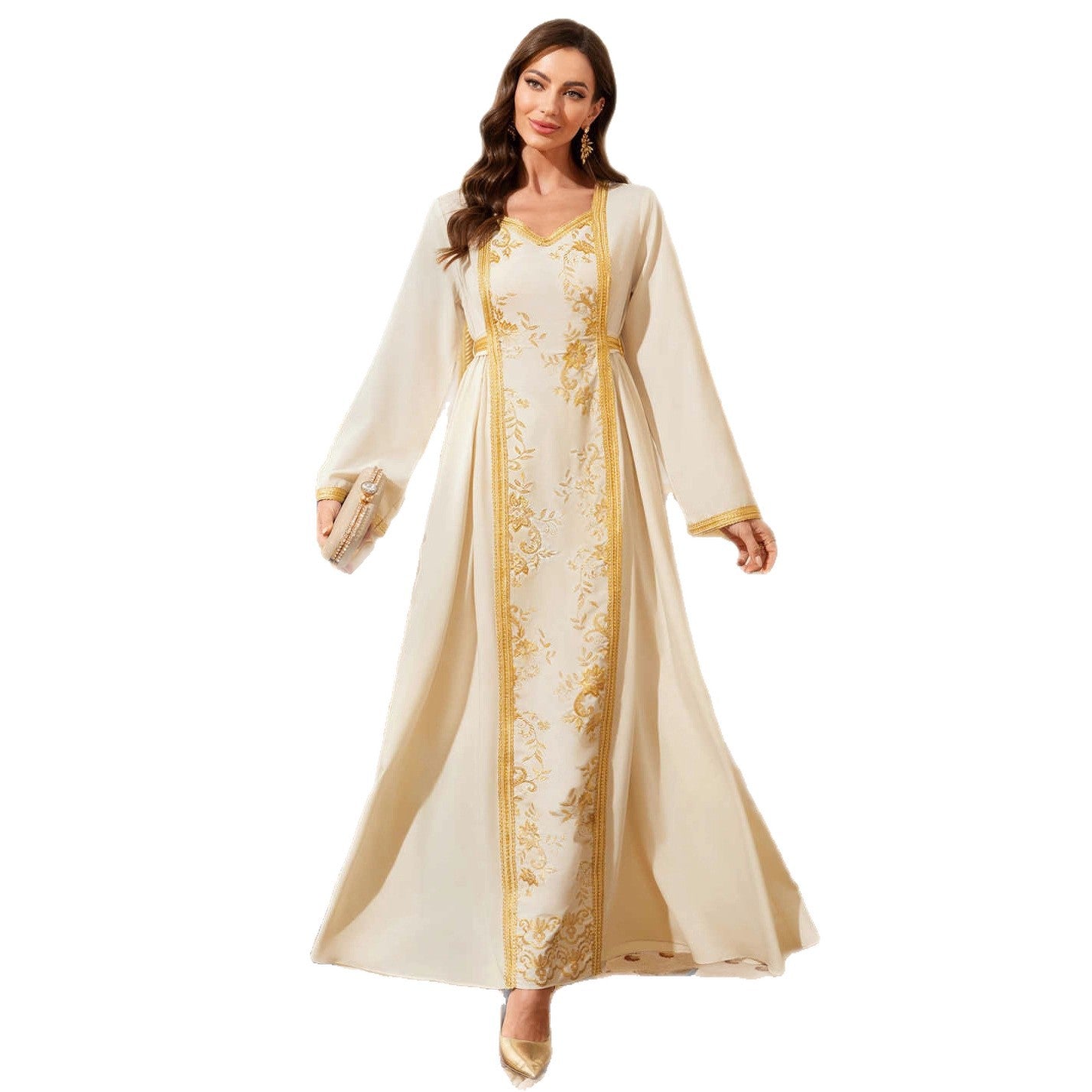 Embroidered Champagne Robe Maxi Dress