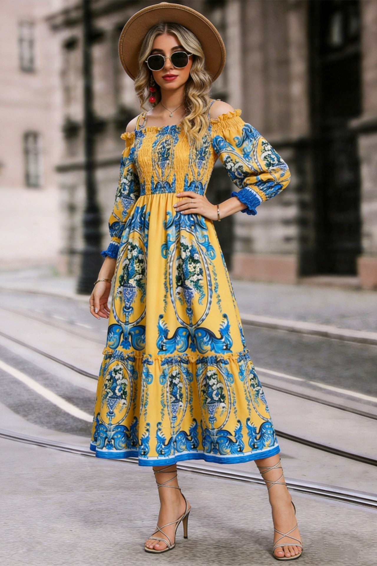 Off-Shoulder Floral Midi Dress