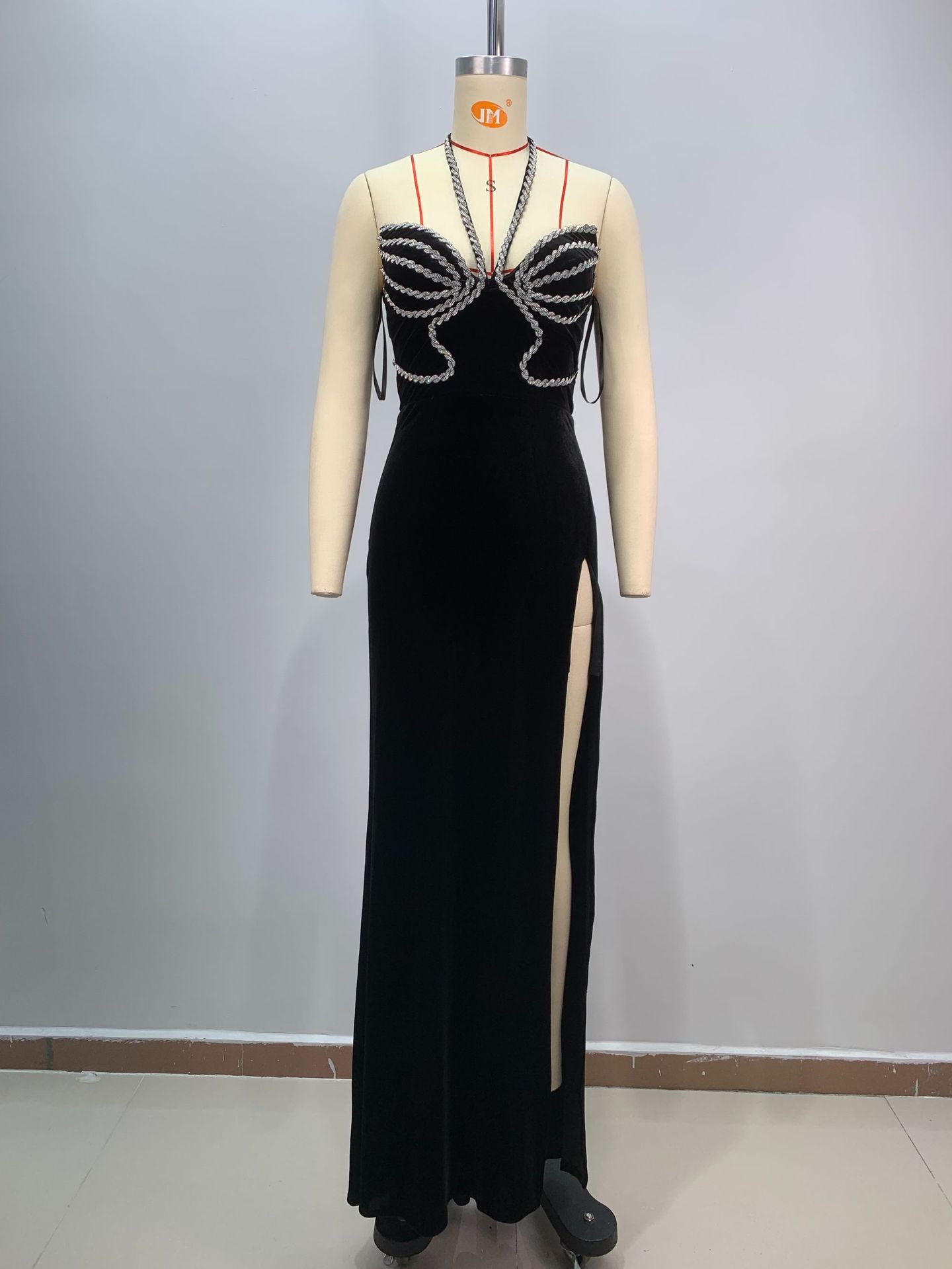 Diamond-Studded Strapless Backless Slit Maxi Dress for Women