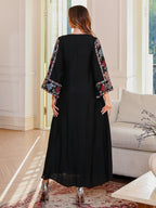 Floral Embroidered Beaded Robe Maxi Dress