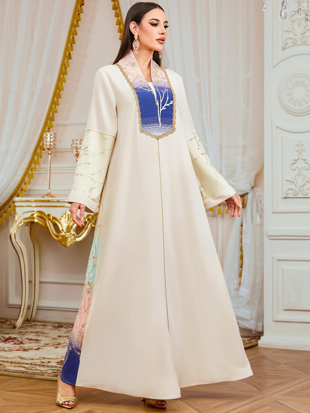 Floral Ethnic Long-Sleeve Maxi Dress