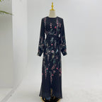 Printed Stand-Collar Long-Sleeve Maxi Dress