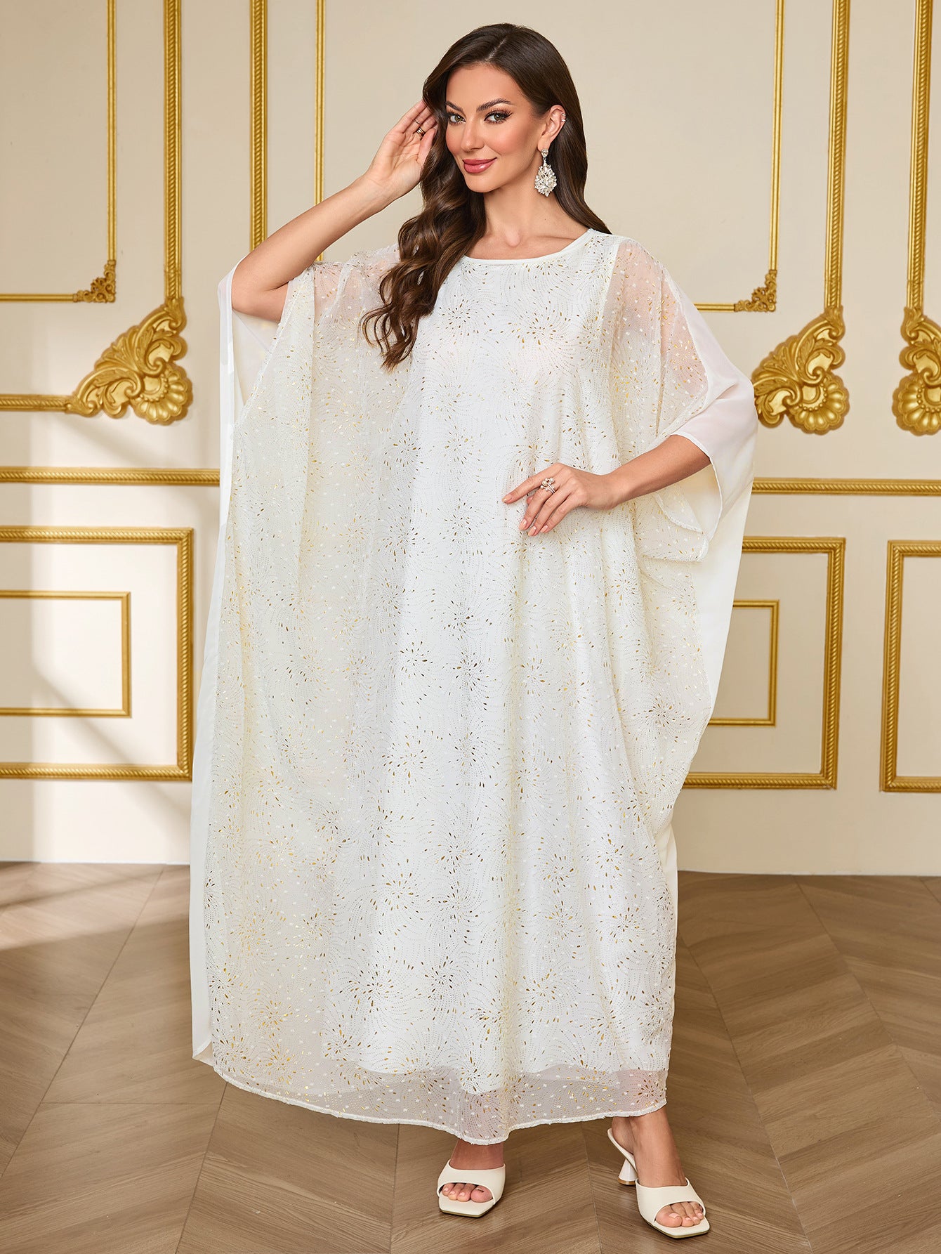 Gold-Print Chiffon Maxi Dress