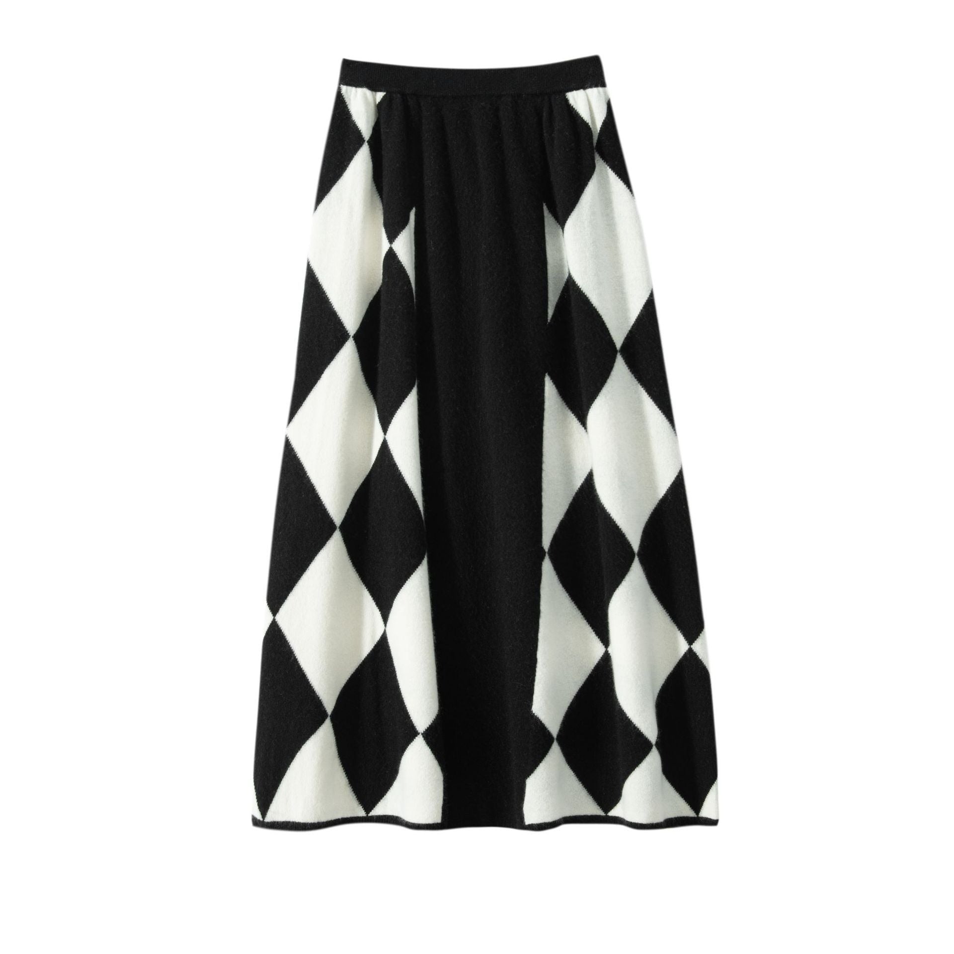 Elastic High-Waist Diamond Checkerboard A-Line Mini Skirt Main image