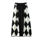 Elastic High-Waist Diamond Checkerboard A-Line Mini Skirt