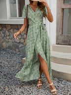 Floral V-Neck Irregular-Hem Maxi Dress