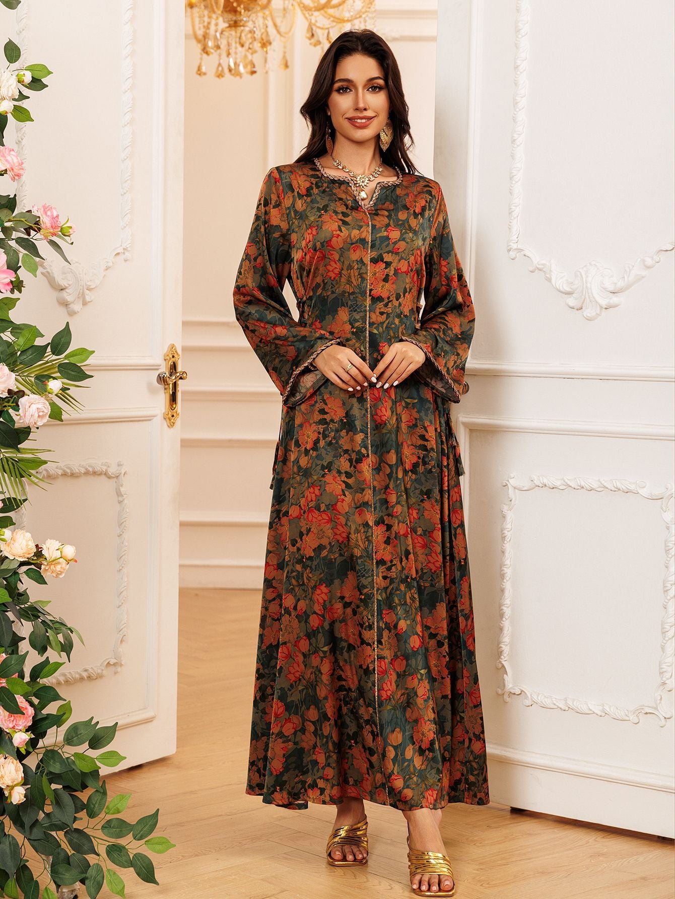 Printed Rhinestone Maxi Dress