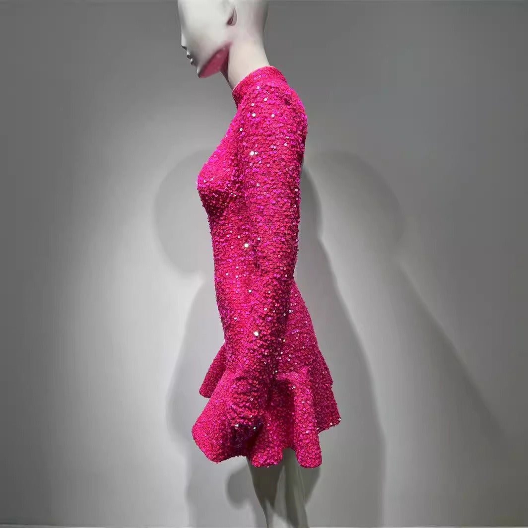 Rose Sequin High-Neck Mini Dress for Women Secondary image