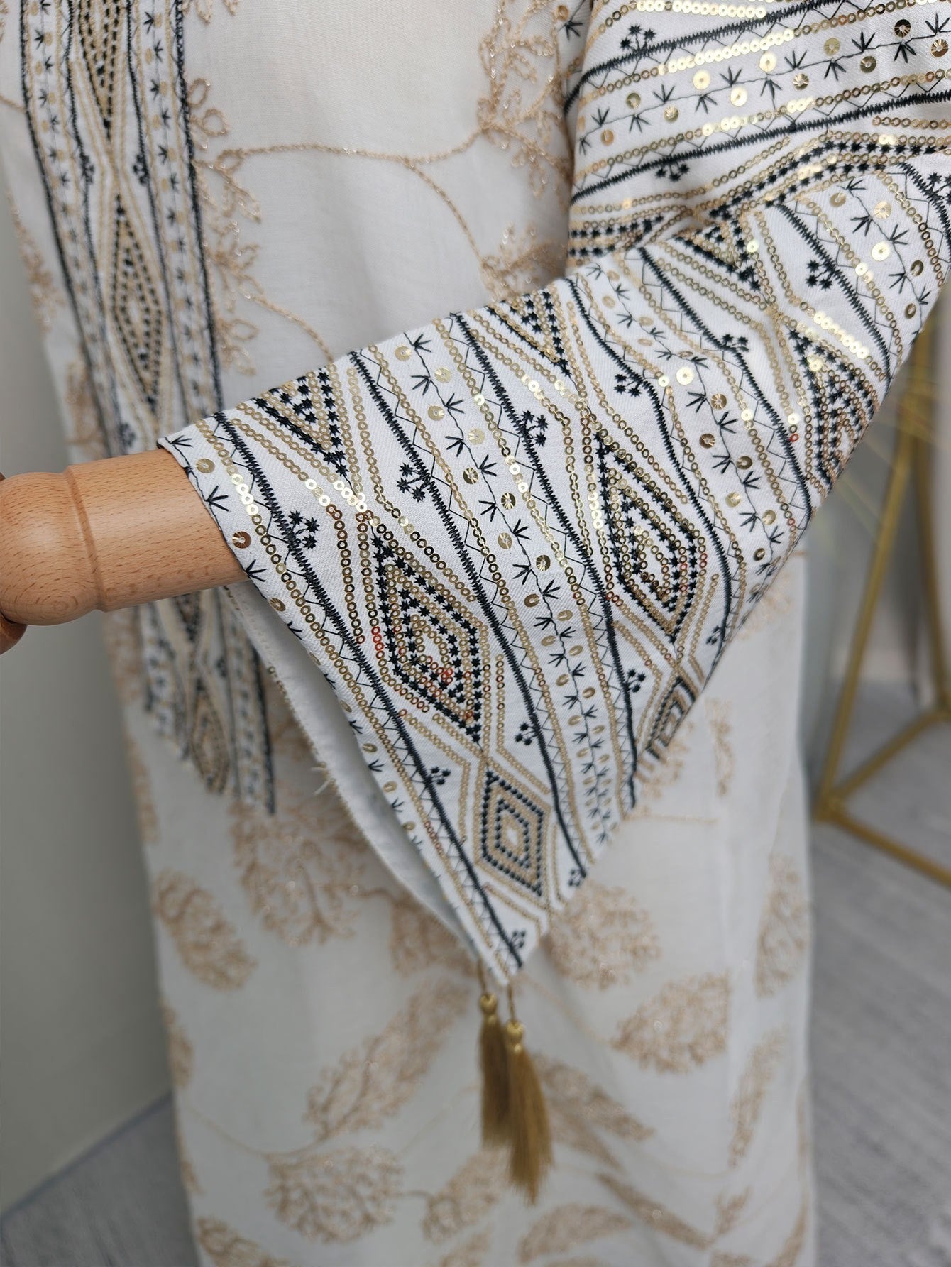 Long-Sleeve Embroidered Floral Maxi Dress