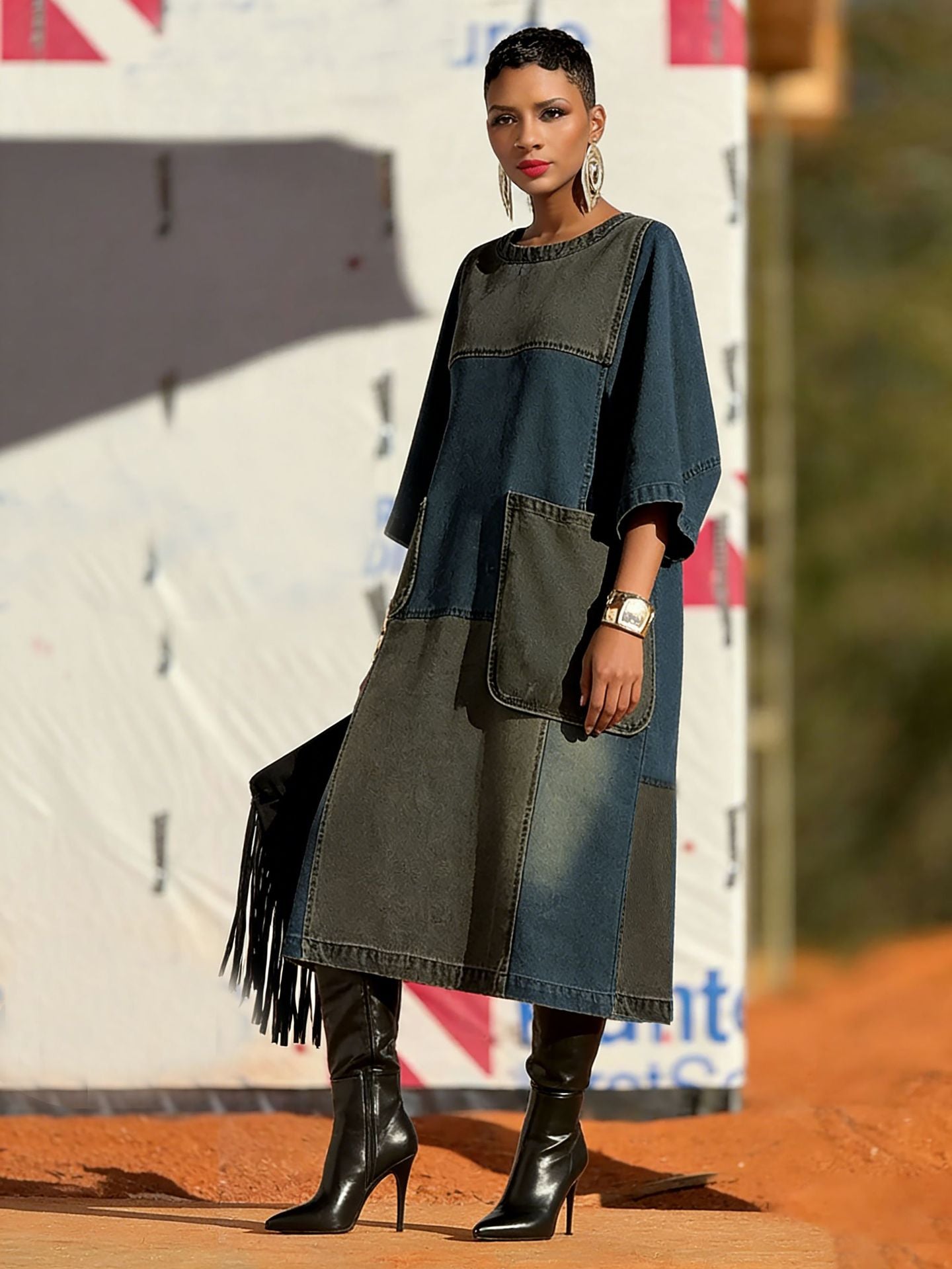 Loose Denim Midi Dress
