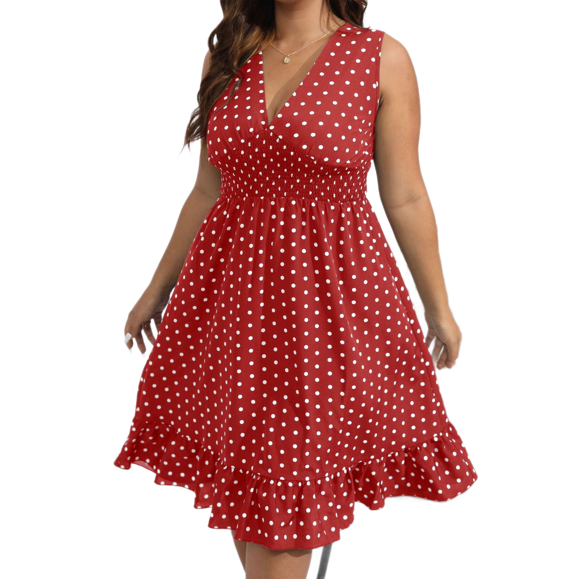 Plus-Size Polka Dot V-Neck Dress for women with V neck and sleeveless Main image